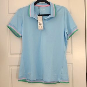 Adidas baby blue golf polo w/ green & pink trim